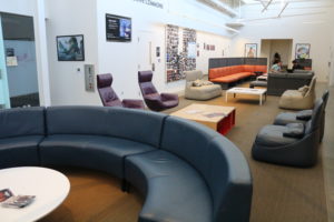 The interior of the Digital Media Arts Center has several comfortable seating areas and provides a quiet place to study.